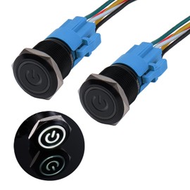 JIQI 2 x 19 mm Pressure Switch 12 V to 24 V 3 A Waterproof Latching Switch Made of Aluminium Alloy IP66 1NO1NC Pre-Wired Black On/Off Switch with Power Symbol LED for Motorcycle Boat Truck RV (White)