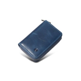 Modiko Men's Credit Card Case, Genuine Leather, Made in Japan, Himeji Leather, Large Capacity, Card Slot, Skimming, YKK Zipper, blue