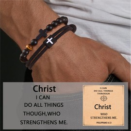 FIRAZIO 2PCS Christian Easter Gifts for Men, Easter Basket Stuffers Cross Bracelet for Men Birthday Confirmation Christian Gifts,Inspirational Faith Based Jesus Bracelets