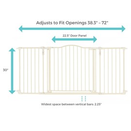 Toddleroo by North States - Deluxe Décor Safety Gate: Extra Wide Baby Gate - Adjustable 38.3 to 72 Inches W - 30 Inches T - Taupe - Metal - Warm White