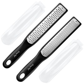 Spring Chef Premium Lemon Zester Grater with Handle - Ginger, Nutmeg, Garlic Grater - Heavy Duty Kitchen Tool - Stainless Steel Citrus Zester with Blade Cover - Fine & Coarse Shred, Set of 2, Black
