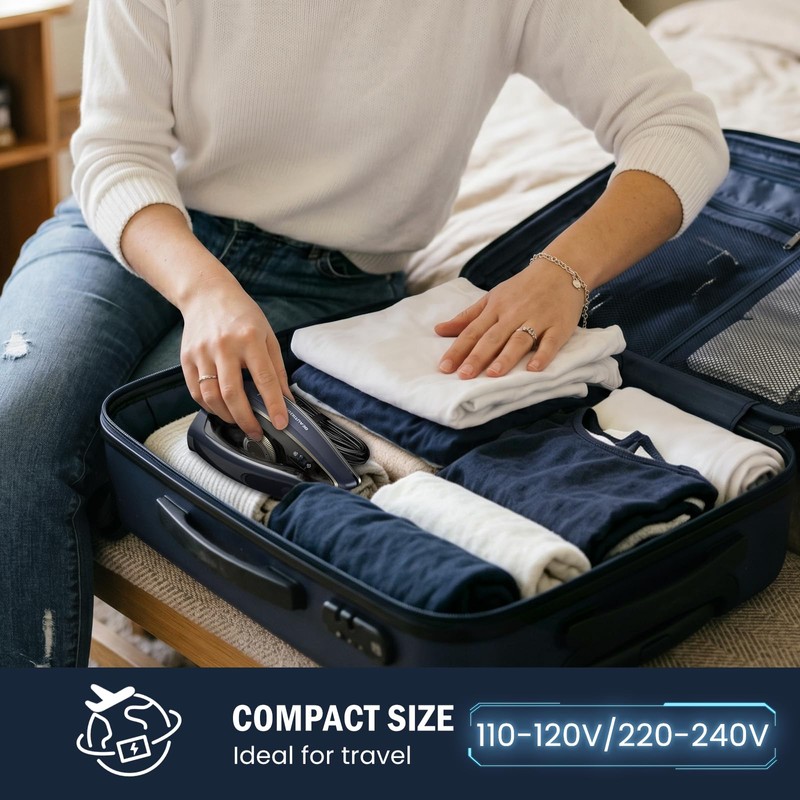 BEAUTURAL Mini Travel Iron for Clothes with Dual Voltage, 1000