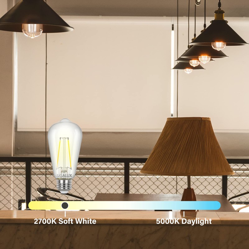 Sigalux Edison Bulbs, E26 LED Bulb ST58 Filament Clear Non-Dimmable