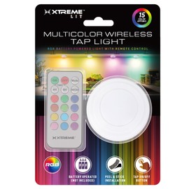 Xtreme Lit Multicolor Wireless Tap Light with Remote Control, 15 Colors, Tap On and Off