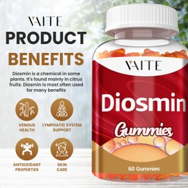 VAITE Diosmin 1000mg - Vein Support Supplements for Varicose Veins - Leg Health Supplement Formula Venous Optimizer, Citrus Bioflavonoids, Helps to Circulation for Legs, Chews Gummy, 60 Vegan Gummies