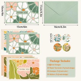 Thank You Cards with Envelopes, 36 Pack Thank You Cards Bulk with Envelopes & Stickers 4x6 Inch Greeting Card for Birthday, Wedding, Baby Shower, Graduation, Bridal Shower, Business