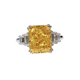 Psiroy Women's 925 Sterling Silver Plated Emerald Cut Simulated Citrine Ring Size 6