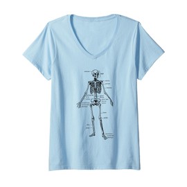 Womens Skeleton Skeletal System Anatomy Names of Bones V-Neck T-Shirt