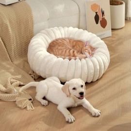 20 Inch Indoor Cat Bed, Rabbit Plush Pet Mat, Winter Warm Cat Bed Dog Bed, Washable Round Cat Bed Pet Bed, Soft Cat Sofa, Non-Slip Bottom (White)
