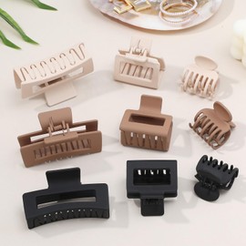 CHANDAT CHANDAT Medium Claw Hair Clips Set for Women - 3 Styles, 9 pcs Rectangle Clips for Thick Hair, Square Clips for Thin Hair - Brown