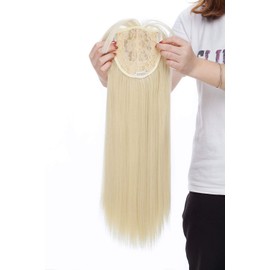 Hair Toppers for Women One Piece Clip in Toppers Extensions Straight Real Mono Toppiece Hair Piece for Thinning Hair 17" - Bleach Blonde