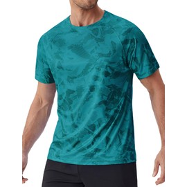 PINSPARK Men's Rash Guard Shirt UPF50+ Printed T-Shirts Quick Dry Athletic Performance Shirts for Men Surf Fishing Hiking Green