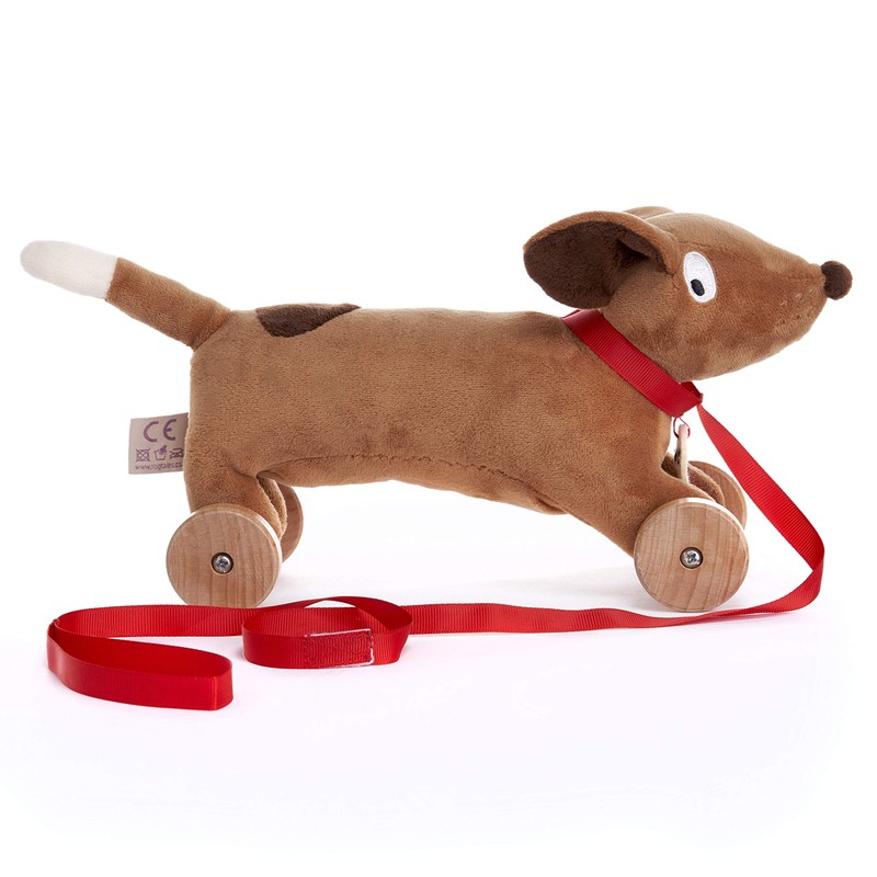 Ragtales RT501 Wooster Wooden Pull-Along Daschund Dog Soft Toy, Red