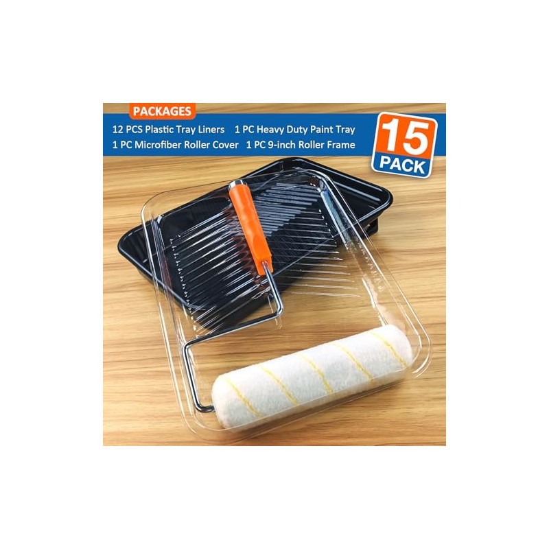 Great Andrew 9 Inch Paint Tray Set, 15-Pack, Plastic Paint