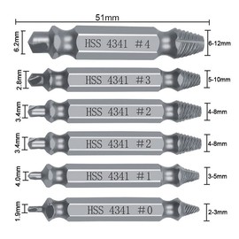6PCS Damaged Screw Extractor Set Easy Out Broken Drill Bit Remover Kit Speed Out, High-Speed Steel