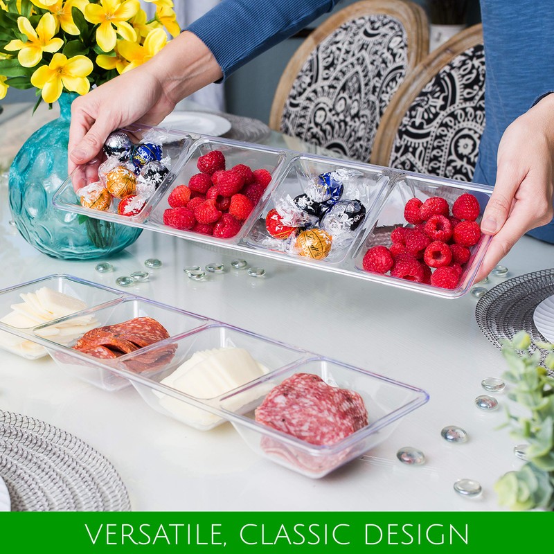 Plasticpro 4 Sectional Rectangle Plastic Disposable Serving Tray/Platter 5 X