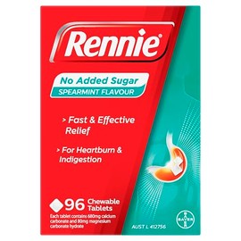 Rennie Tabletas Masticables Sabor Hierbabuena – Alivio Rápido para Acidez y Digestión Pesada – 96 Unidades