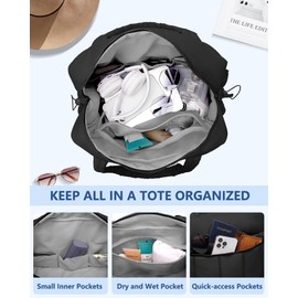 Travel Duffle Bag for Women: Weekender Bags with Toiletry Bag Gym Yoga Bag with Wet Pocket Water Resistant Weekend Carry on Duffel Tote Bag for Workout Sports Hospital Bags Black