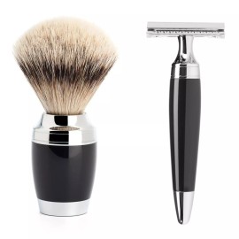 M Stylo Professional 2PCS Black Hair Removal Safety Razor / Shaving Brush Set