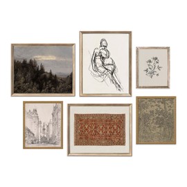 Juego de 6 impresiones de arte ecléctico clásico para pared, arte de pared, arte clásico, decoración retro y maximalista, estética, colorido, bohemio, para recámara, recámara, sin marco