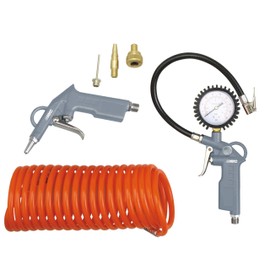 ABAC G-813 6-Piece Compressor Accessory Set, Includes Tyre Inflator with Pressure Gauge, Compressed Air Gun, 5 m Spiral Hose, 3 Valve Adapters, Max Pressure 8 Bar