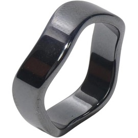 Hematite Rings Wave Black Band Ring for Women Hematite Crystal Root Chakra Balance Men Unisex (6#)
