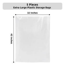 32x42 Inches Large Clear Plastic Storage Bags,Big Gaint Jumbo Huge Plastic Storage Bags for Blanket, Duvets, Pillows, Comforters and More 5 Pieces