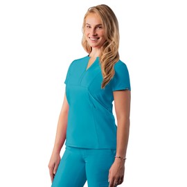 Adar Uniforms Addition Scrubs for Women - Notched V-Neck Top - A6002 - Teal Blue - S