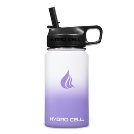 HYDRO CELL Stainless Steel Insulated Water Bottle with Straw - For Cold & Hot Drinks - Metal Vacuum Flask with Screw Cap and Modern Leakproof Sport Thermos for Adults (Lavender/White 14oz)