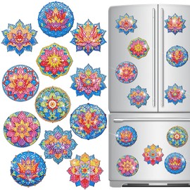 Zonon 12 Pcs Refrigerator Diamond Painting Magnets Easy Diamond Art Painting Magnetic Stickers Kits Fridge Magnets for Adults DIY Home Decors(Lotus Mandala)