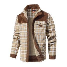 HYPESTFIT Men's Corduroy Plaid Sherpa Lined Flannel Shirt Jacket Fleece Coat