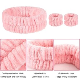 3Pieces Spa Headband Wrist Washbands - Microfiber Head Band Skincare Headbands Makeup Headband and Wristband Set for Washing Face, Facial Wrist Towel Washbands for Women Girls (Rose Red)