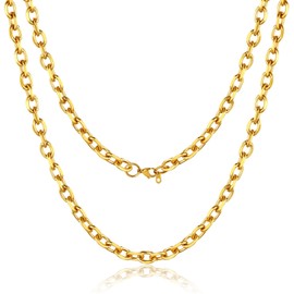 Mens Gold Necklace Chain 22inch Golden Rolo Chain Simple Gold Necklaces