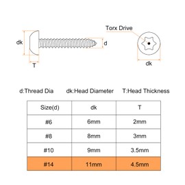 uxcell #14 x 1 Torx Security Screws, 10pcs Button Head Tamper Resistant Self Tapping Screws, 304 Stainless Steel Anti-Theft Screws