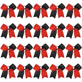 20PCS 8" Large Cheer Bows Black Red Cheerleading Bows Girl Hair Bows with Ponytail Holder Bow Hair Ties for Cheerleaders SoftbalCompetition Sports