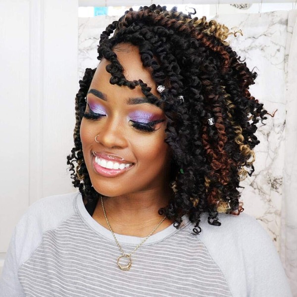 10 Inch (25.5 cm) Pre-Twisted Passion Twist Hair, 6 Pack, Pre-Looped Short Passion Twists Hair, 1B# Weave Master Short Passion Braids, Crochet Hair (10 Inches, T30)