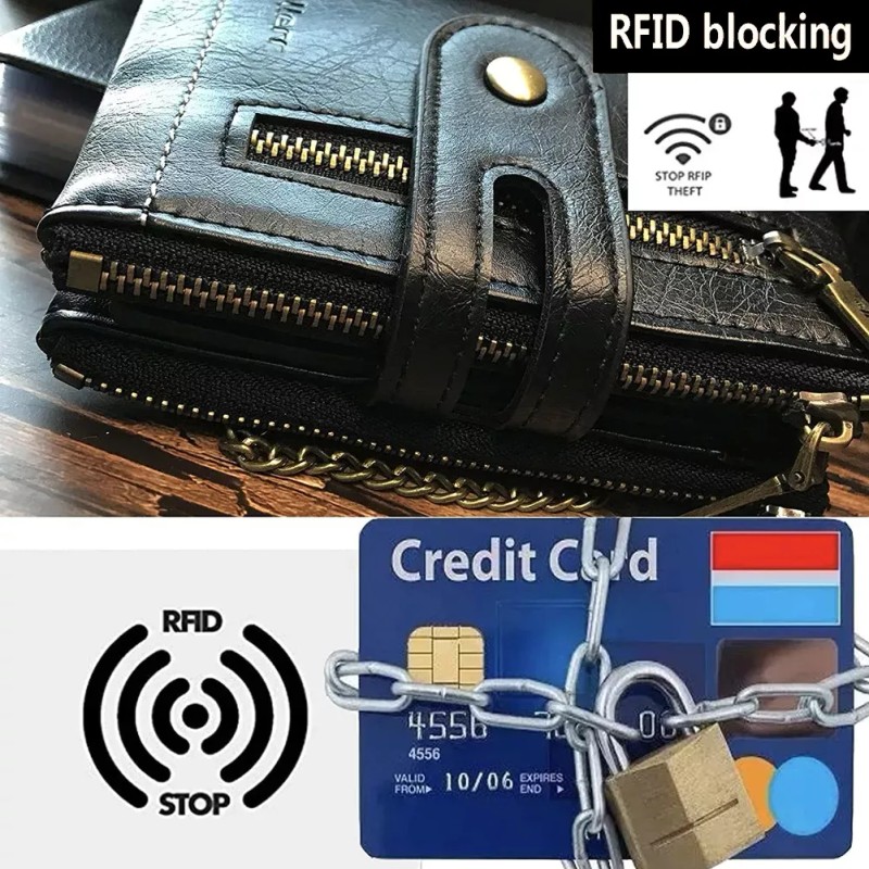 Cartera Rfid Regalo Bloqueo Con Cadena Antirrobo Para Hombre