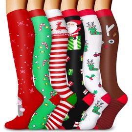 Aoliks Christmas Compression Socks for Women & Men,Knee High Support Socks for Nurses Pregnancy Travel