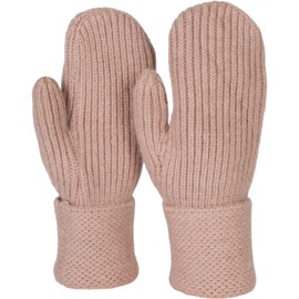 styleBREAKER 09010046 Women's Winter Knitted Mittens Plain with Patterned Waistband Warm Mittens Knitted Gloves, light brown