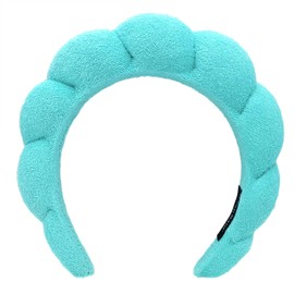 Ycfish Puffy Makeup Headband Spa Headbands for Women Sponge & Terry Towel Cloth Fabric Cute Skincare Headband for Face Washing, Makeup Removal, Shower, Facial Mask (Blue-green)
