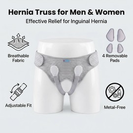 ENLUNTRA Upgraded Hernia Belt for Men & Women,Inguinal Hernia Support Belt with 4 Removable Medical Compression Pads,Hernia Support Truss for Single/Double Inguinal or Sports Hernia (Grey, L)