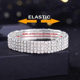 Yalice Rhinestone Ankle Bracelets for Women Crystal Tennis Anklets Dainty Bellydance Wedding Ankle Jewelry Silver Shining Elastic Leg Bracelet Stacked Bridesmaids Gift