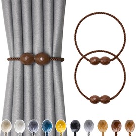 Pretty Jolly 2 Pack Magnetic Curtain Tiebacks Handmade Weave Rope Curtain Holdbacks Elegant Decorative Polyhedra Curtain Drape Tie Backs for Home & Office Thick & Thin Window Drapery (Coffee)