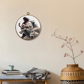 Sufamb Christian Jesus and Lamb Round Wall Art Decor, Jesus Saves the Lamb Canvas Artwork Framed, Religious Bible Verse Wall Hanging Prints Decorations for Home Bedroom Church Decor, 10x10 Inches