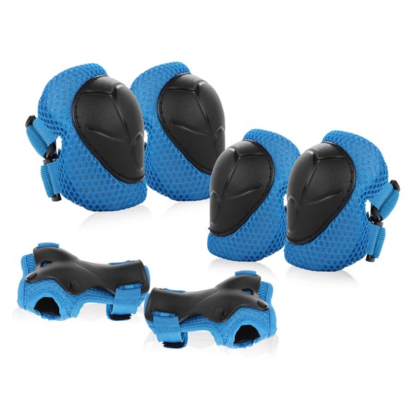 Jim's Store Kids Skate Pads 6pcs Adjustable Kids Knee Pads Elbow Pads Wrist Pads Protective Gear Set for Cycling Roller Skating Scooter (Blue)