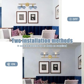 2 light bathroom vanity light gold brass wall sconce with Blue Flower Glass Shade mid century wall light vintage wall sconce art deco Bathroom Lights Over Mirror for Bedroom Hallway Living Room