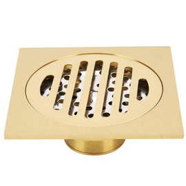 QANYEGN Gold Bathroom Drain, Copper Shower Floor Drain, Brass Shower Floor Drain, Brushed Gold Shower Grate for Bathroom, Kitchen, Garage and Basement Drainage