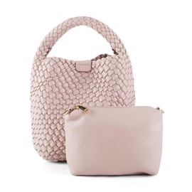 Woven Bag for Women Vegan Leather Tote Bag Travel Handbag and Purse Retro Handmade Trending Hobo Bag (Pink)