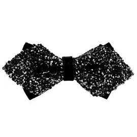 Flairs New York Gentleman's Diamond Pointed Pre-Tied Bow Tie (Black Glitter Rhinestones/Black)
