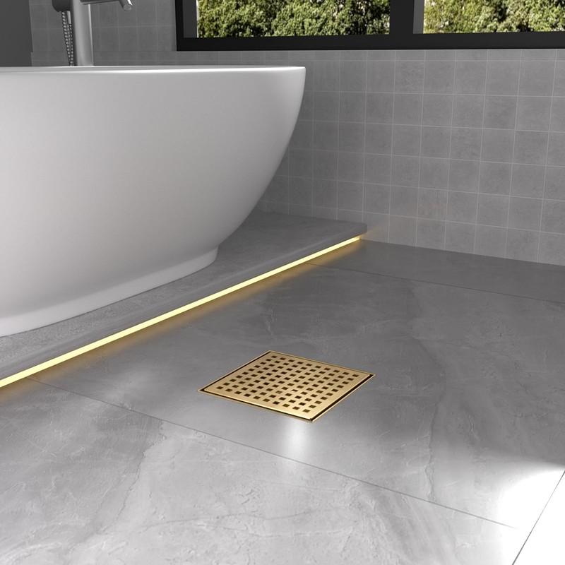 6 Inch Square Shower Drain | Brushed Gold Shower Drain